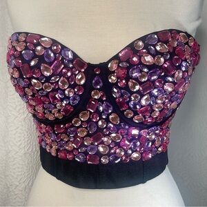 Charmian Rhinestone Bustier Crop Top Corset NWT